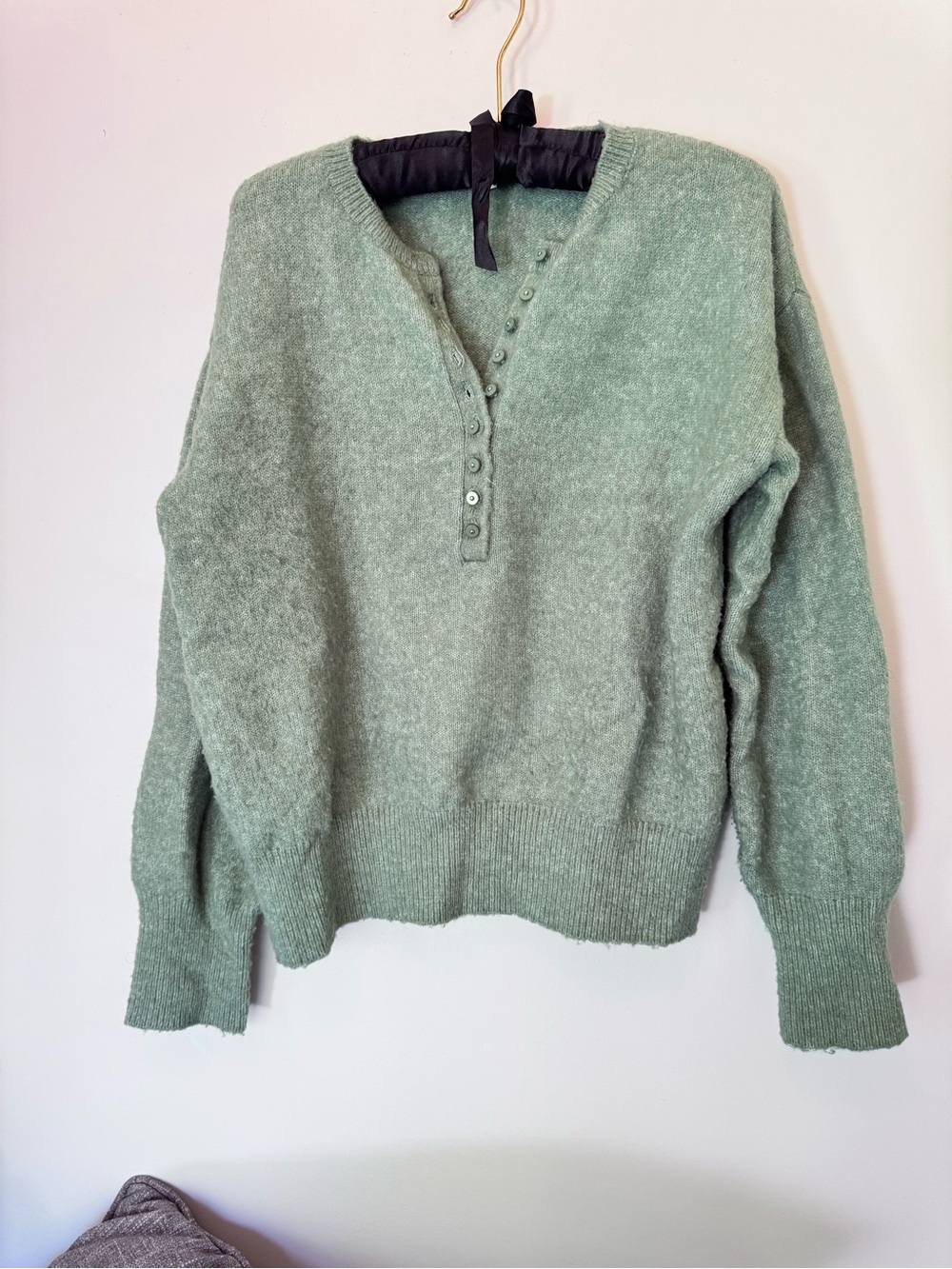 La Redoute V-Neck Button Henley Sweater in Sage Green